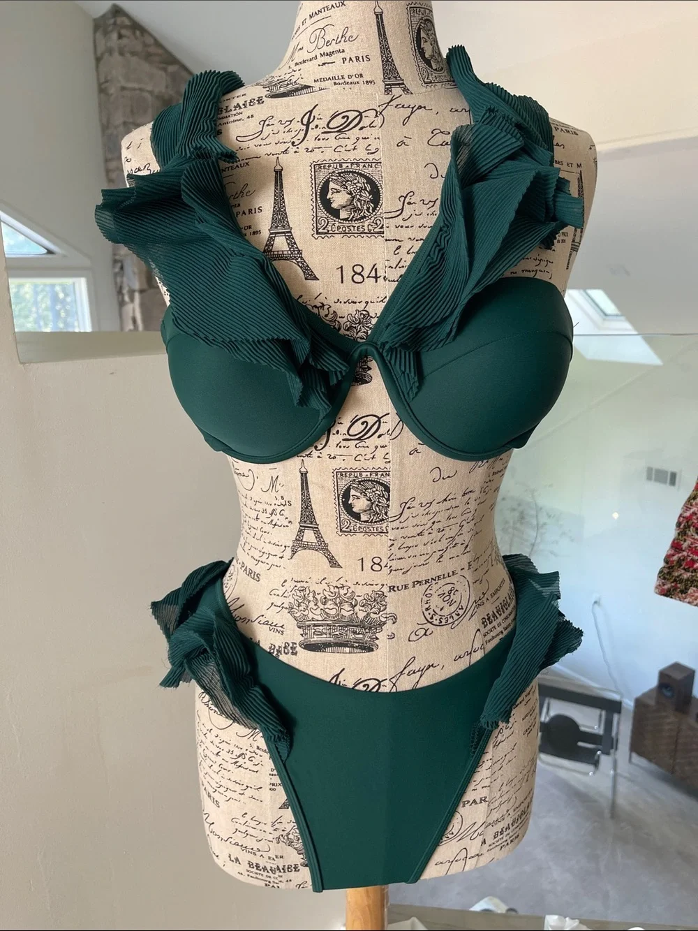 Andrea Iyamah Emerald Green Ruffle Bikini